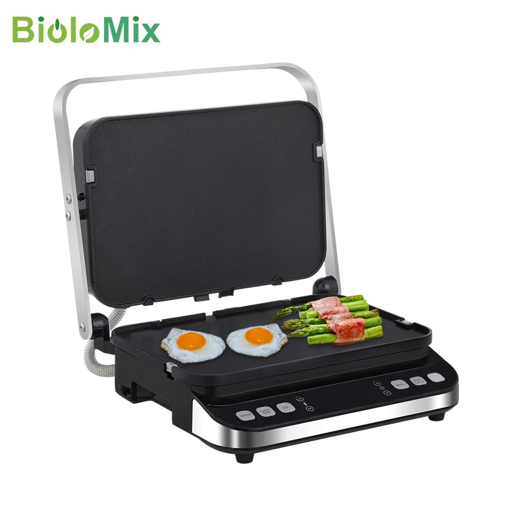 BioloMix 2000W 6-in-1 Electric Grills for Barbecue, Digital Griddle, Sandwich and Panini Press, Optional Waffle Maker Plates