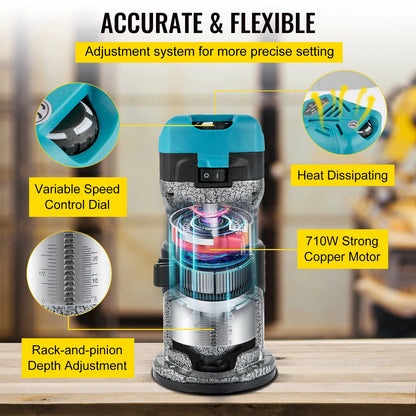 Elektrische Handtrimmer - Met Drie Gereedschapshouders - Vaste Basis - Aluminium Behuizing - Rotatie Van 13k-33k Rpm - 710W