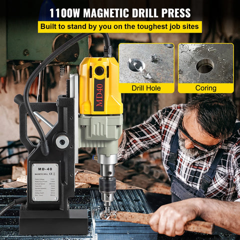 Drill Machine - Magnetic Core Drill Machine - Magnetic Drill Machine - Electric Magnetic Drill Machine - 1100W 1.57” Bore Diameter, 2697lbf/12000N Portable Electric - with 7 Bits, 580RPM Max Speed
