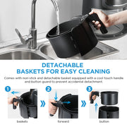 Digital Airfryer - PFAS free - Large 4 Liter - Hot air fryer - Black - Digital screen - 8 Presets - Including height-adjustable Grill rack - 1500W - 35-200°C - for baking, roasting, grilling, defrosting, shaking alarm