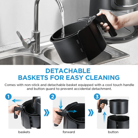 Digital Airfryer - PFAS free - Large 4 Liter - Hot air fryer - Black - Digital screen - 8 Presets - Including height-adjustable Grill rack - 1500W - 35-200°C - for baking, roasting, grilling, defrosting, shaking alarm