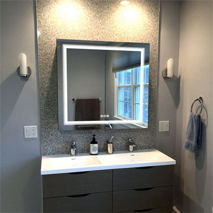 Spiegel - Badkamerspiegel - Make-upspiegel - Vierkant Spiegel - met Dimbare Verlichte - 3 Kleuren - Aanraaksensor - Voorruitverluchting - IP65 Waterdichte - 110-240V - 80 x 80 cm - QUORE