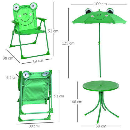 Kinder Tuinmeubelen - Kinder Tuinset - Tuintafel met Stoelen - met Verstelbare Paraplu - Opvouwbare - Stalen Tafel en Stoelen - voor Balkon - Balkonset 2 Personen - Groen - QUORE