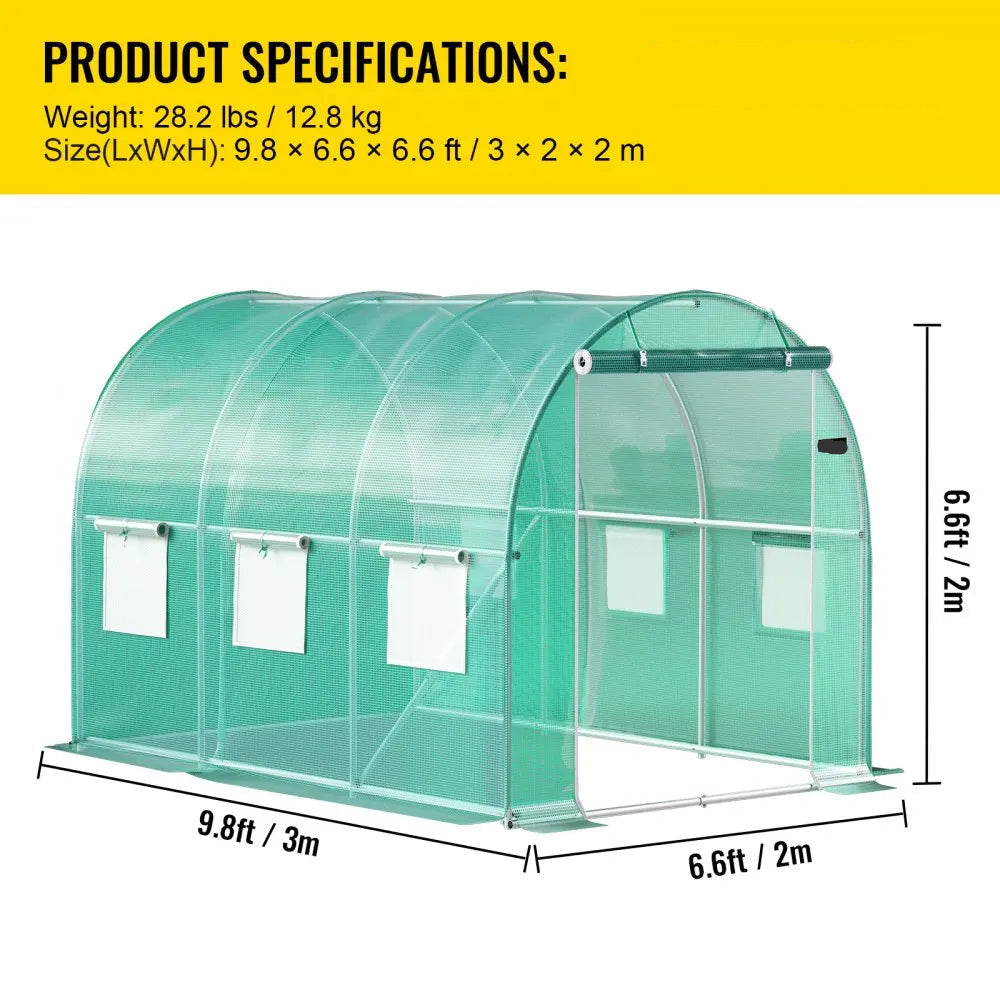Kweekkas - Walk-in Tunnel Tuinkas - Tuinkassen - Kas - Tomatenhuis - 10x7x7 ft – Stalen Frame – Groene PE Cover – Roll-up Ritsdeur – Plantenhuis - Bescherming & Ventilatie voor Planten - QUORE
