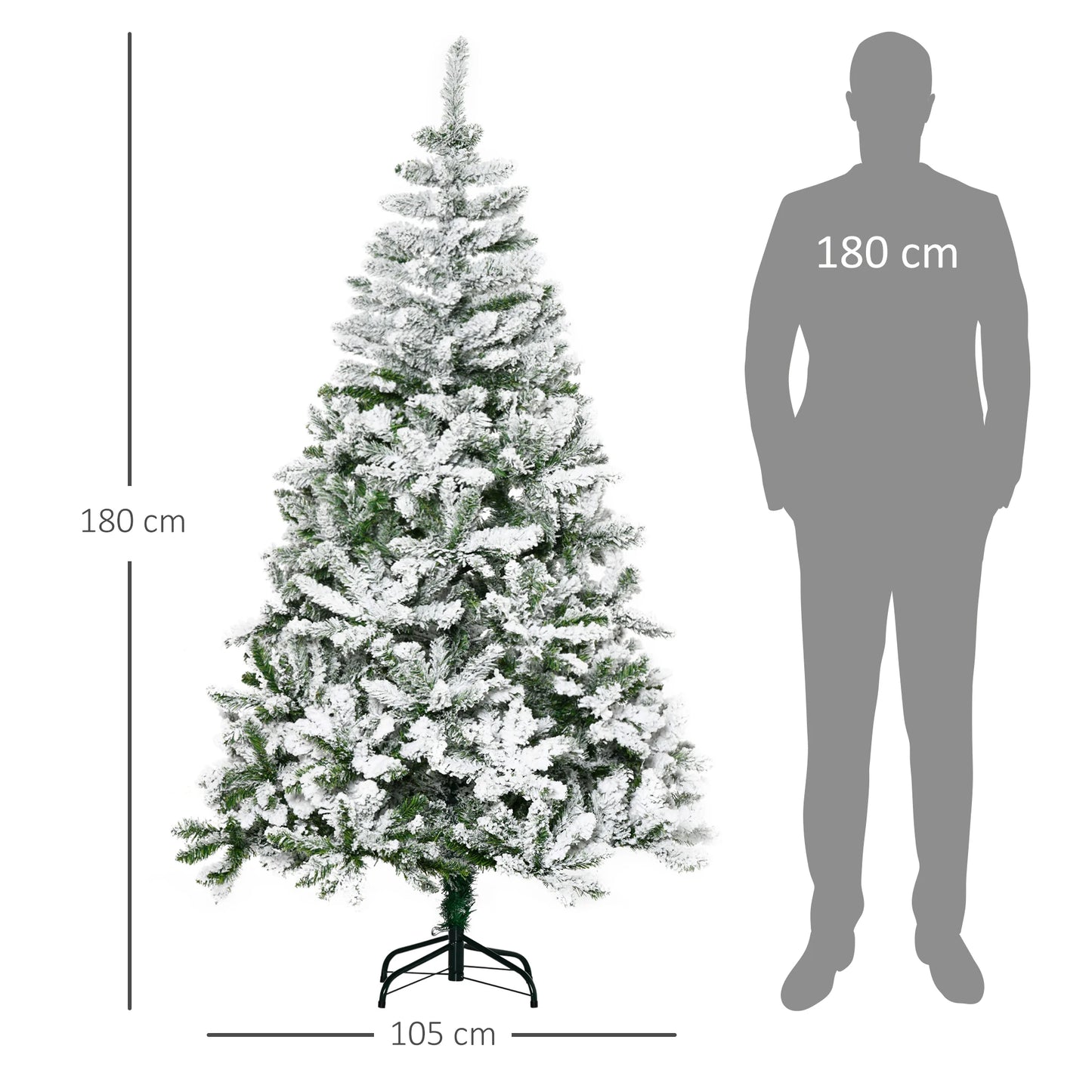 Kunstkerstboom – Kunstkerstboom Wit – Kerstboom Nepspar – Kunstspar – Nepboom – 180 cm Hoog – Brandwerende Besneeuwde Takken