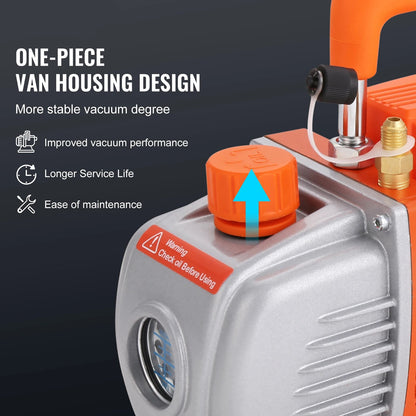 Vacuümpomp - Koelmiddel vacuümpomp - Koelgereedschap - HVAC-koeling - Vacuümkamer - 3,5 CFM - 3 gallon - Oranje - QUORE