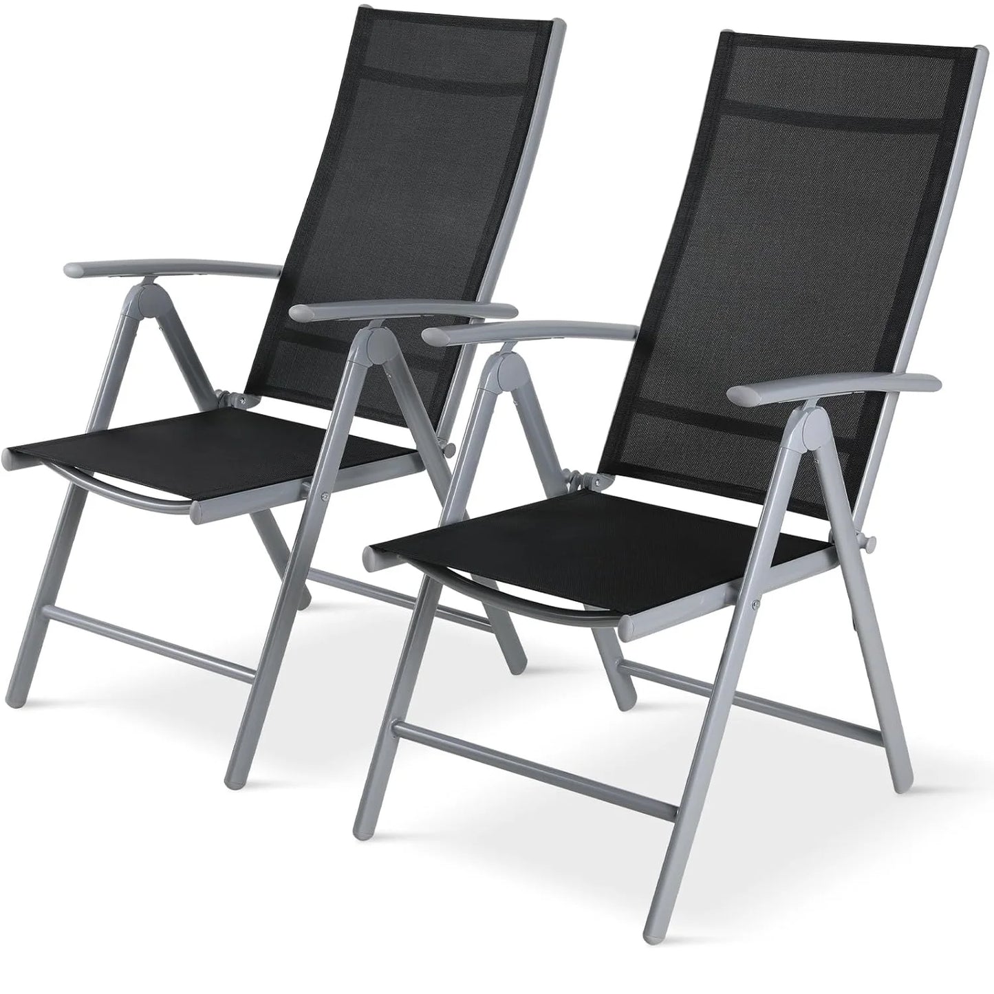 Opvouwbare Terrasstoel - set van 2 - Tuinstoel - Campingstoel - Lounge Stoelen - Hoge Rugleuning - Aluminium Stoel - Lichtgewicht - 120kg Draagkracht - Helemaal Zwart