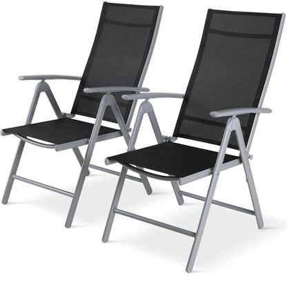 Opvouwbare Terrasstoel - set van 2 - Tuinstoel - Campingstoel - Lounge Stoelen - Hoge Rugleuning - Aluminium Stoel - Lichtgewicht - 120kg Draagkracht - Helemaal Zwart