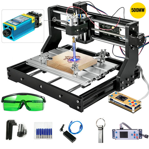 Laser engraving machine - Laser cutting machine - Laser engraving - Laser cutting machine - 3018 PRO 0.5W Laser - with Laser module 3-axis - for DIY woodworking