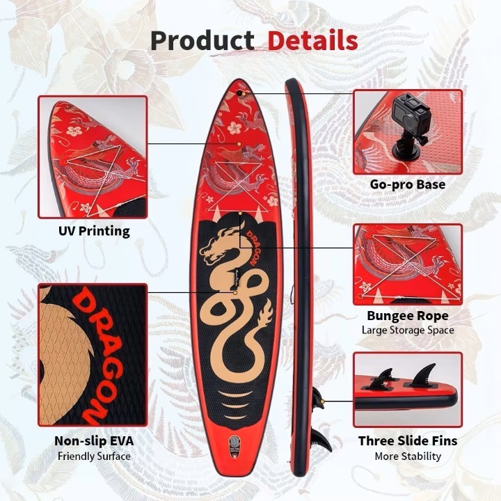 Supboard - Paddle Board - Peddelplank - Surfplank - Opblaasbaar - Inc. Peddel - 3 x Vin - Leash - Riem - Handpomp - Rugzak - Waterdichte Telefoonhoes - 350 x 84 x 15 cm - Rood & Zwart