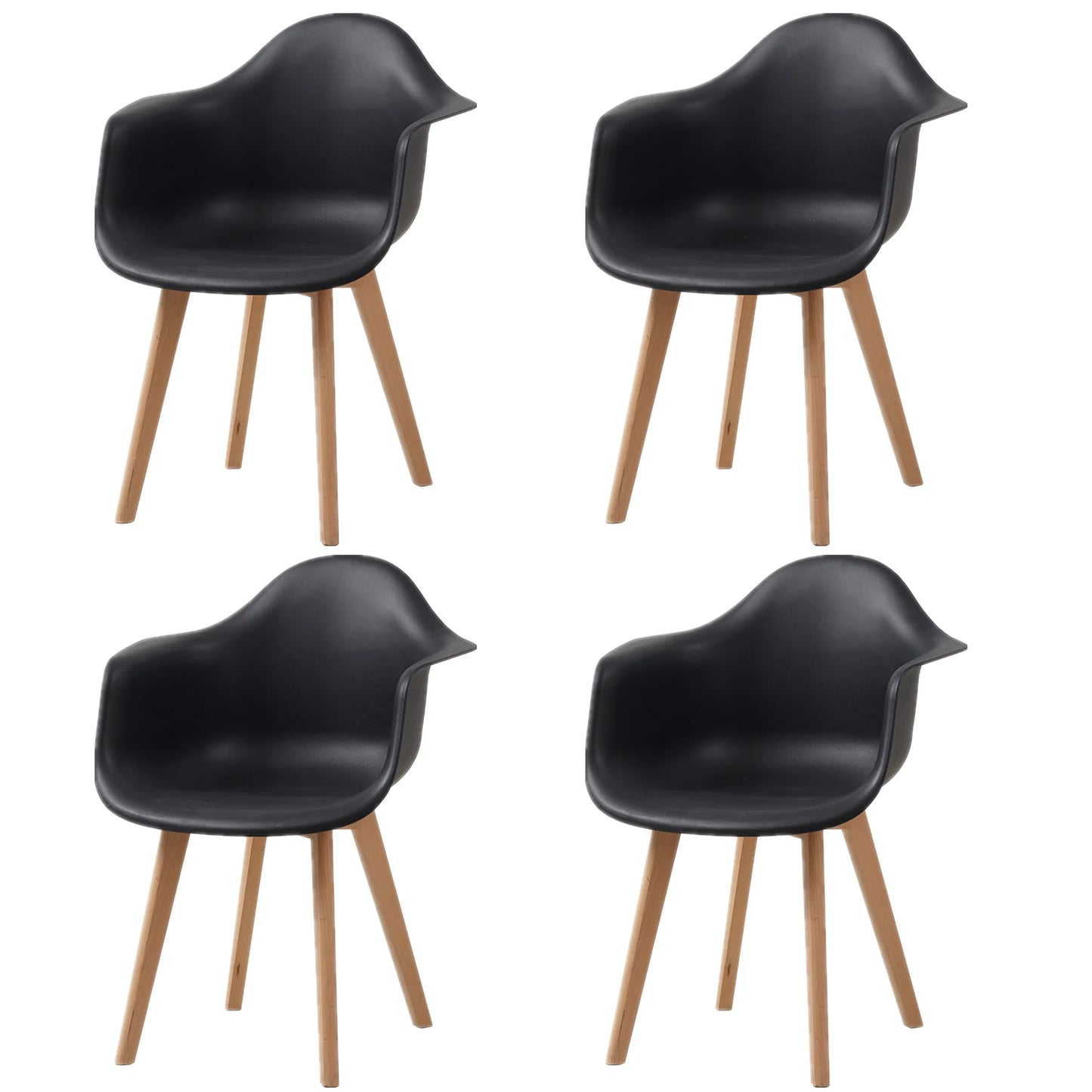 Eetkamerstoelen - Eetstoelen - Keukenstoelen - Set van 4 - Minimalistisch Retro Modern Stijl - met Rugleuning - Voor Keuken - Eetgedeelte - Kunstof Zitje - Beuken Poten - 43 x 47 x 81.5 cm - Zwart