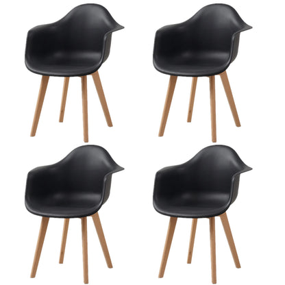 Eetkamerstoelen - Eetstoelen - Keukenstoelen - Set van 4 - Minimalistisch Retro Modern Stijl - met Rugleuning - Voor Keuken - Eetgedeelte - Kunstof Zitje - Beuken Poten - 43 x 47 x 81.5 cm - Zwart