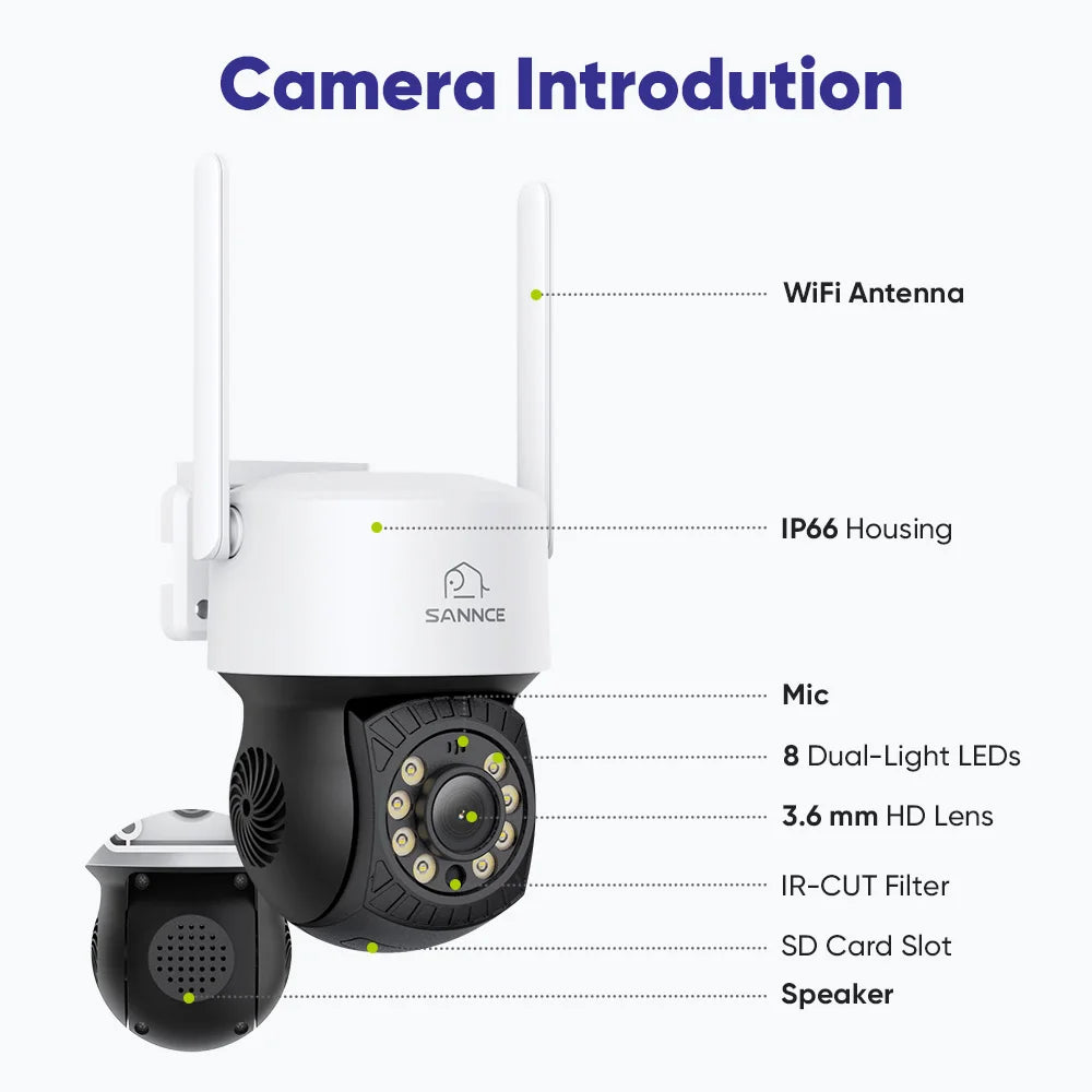 Beveiligingscamera – Camerabewaking – Buitencamera – Bewakingscamera – Draadloze Wifi Verbinding – 8x 3MP Camera’s Met 2TB HDD – Pan-Tilt 360° – IP66 Waterdicht - QUORE