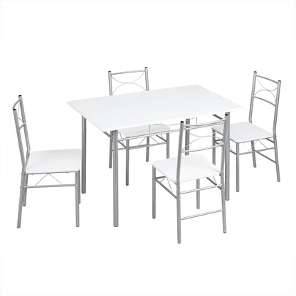 Eettafelset 4 Personen – Eettafel, Stoelen, Keukenset, Diningset – Rustic Brown – MDF Tafel 110x76x70 cm – Stevig Metalen Frame
