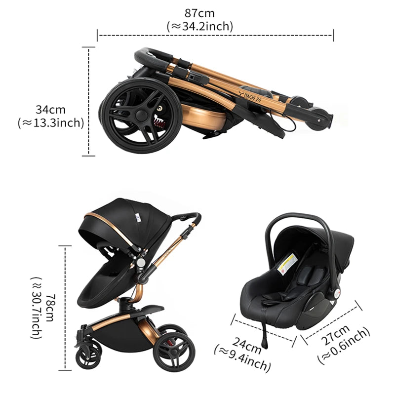 Kinderwagen - 3-in-1 Baby Stroller - Wandelwagen - Buggy - Opvouwbaar & Compact – Multifunctioneel – Inclusief Autostoel - PU Leren Bekleding - Roze