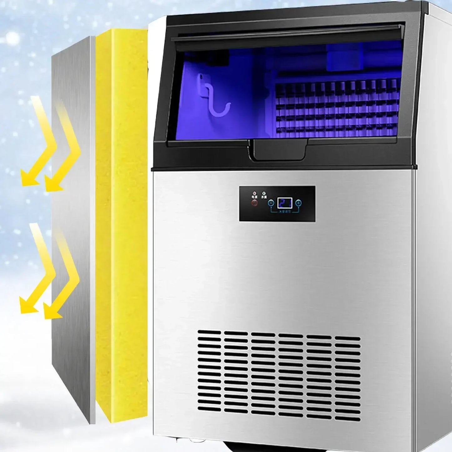 IJsblokjesmachine – IJsblokjesmaker – Automatische IJsblokjesmachine – Compacte IJsmachine – 60 Kg Per 24 Uur – Instelbare Ijsdikte – Waterfilter Met LED-Verlichting
