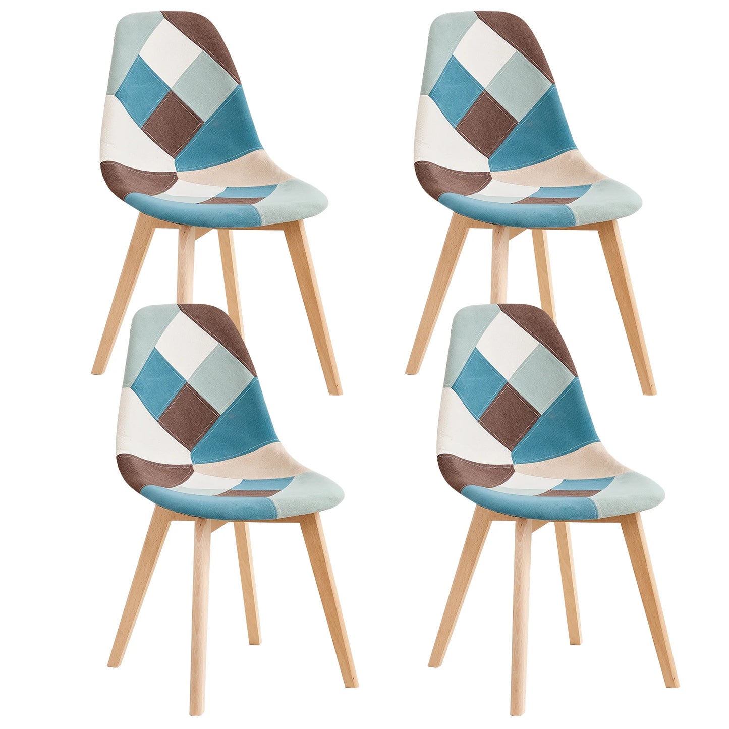 Set van 4 Scandinavische Eetkamerstoelen – Stoelen – Dining Stoelen – Keukenstoelen – Woonkamerstoelen – Groen Patchwork Ontwerp – Stevige Beukenhouten Poten