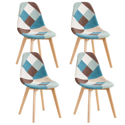 Set van 4 Scandinavische Eetkamerstoelen – Stoelen – Dining Stoelen – Keukenstoelen – Woonkamerstoelen – Groen Patchwork Ontwerp – Stevige Beukenhouten Poten