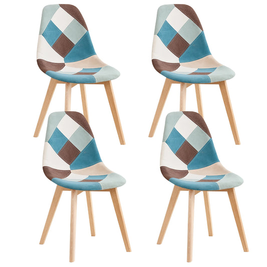 Set van 4 Scandinavische Eetkamerstoelen – Stoelen – Dining Stoelen – Keukenstoelen – Woonkamerstoelen – Groen Patchwork Ontwerp – Stevige Beukenhouten Poten