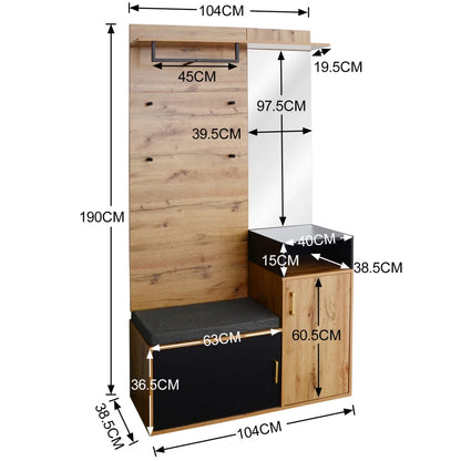 Kledingkastset - Halmeubel - Zwart en Hout - Met Spiegel - Schoenenkast - Kledinghangers - Gangbank - Wandkast - Schoenenorganizer