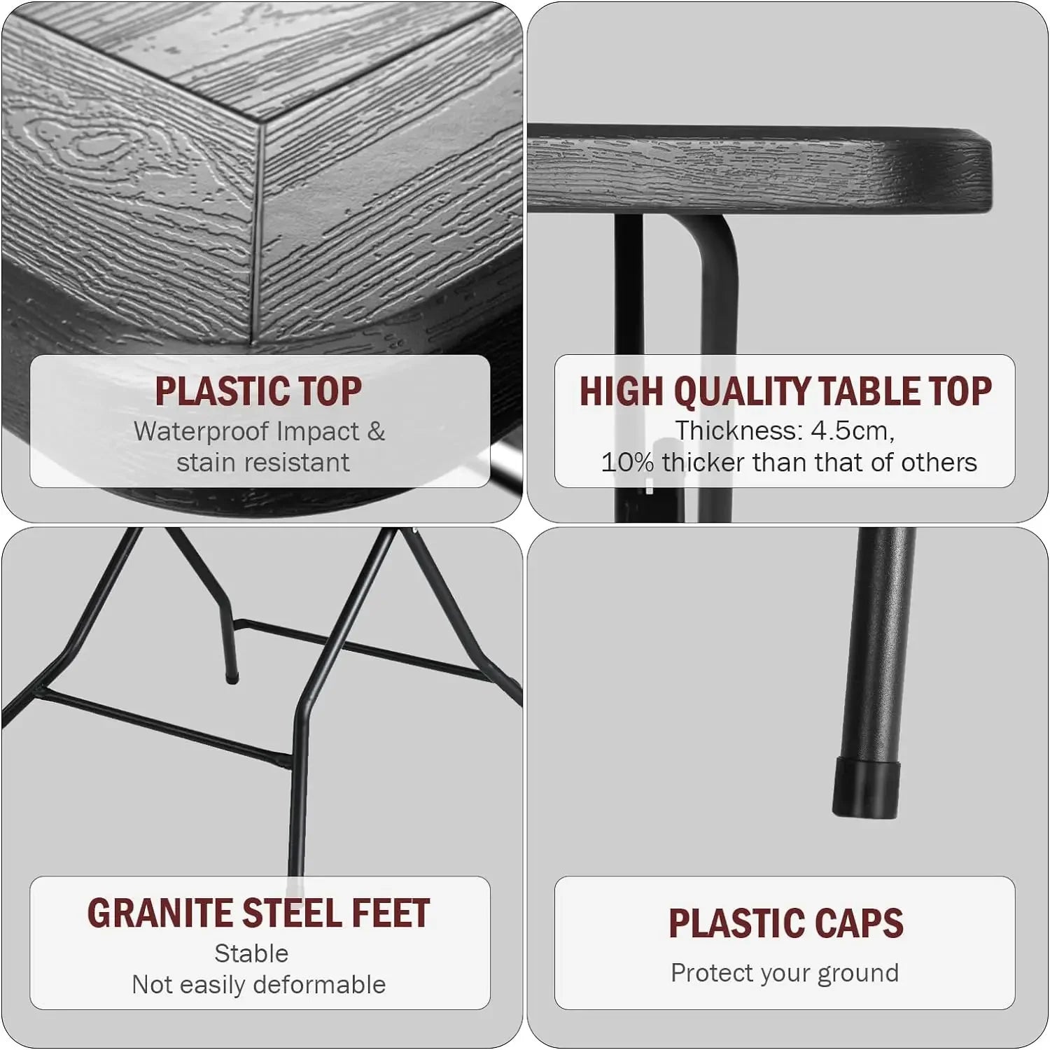 Tuintafel - Tafel - Balkontafel - Picknicktafel - 80×80×74 cm - Waterdichte - Opvouwbare -  Stalen Frame en Verstevigd HDPE Blad - QUORE