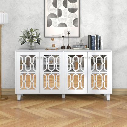 Modern Minimalist Sideboard With 4 Door, Storage Cabinets, Lockers For Dining Room Living Room Kitchen, 160x40x84cm White