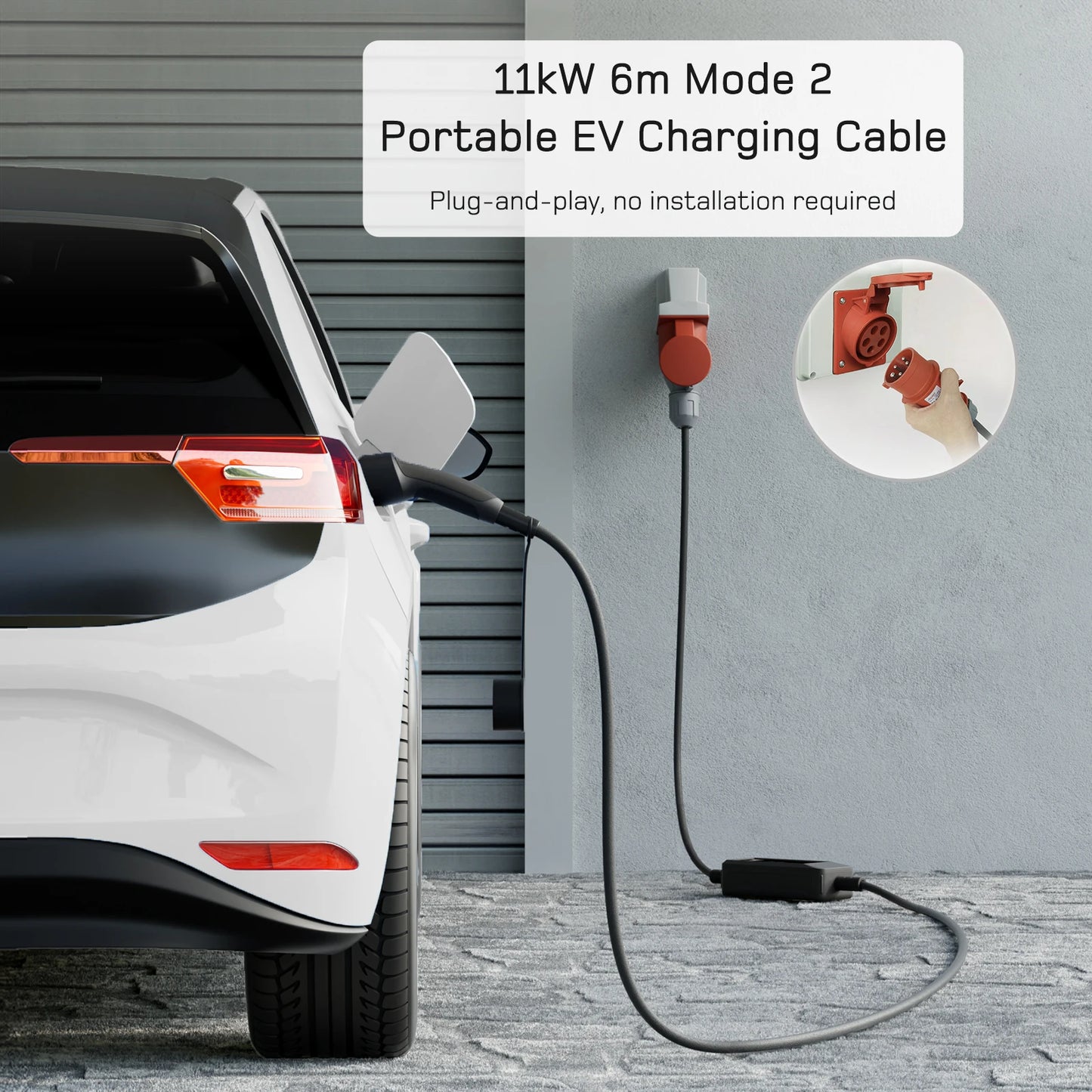 Draagbare 11 KW Ev-Oplaadkabel – Type 2 Laadkabel – Elektrische Autolader – EV Kabel – Snellaadkabel – 6 Meter Lengte – Driefasig Laden – Robuust & Flexibel - QUORE