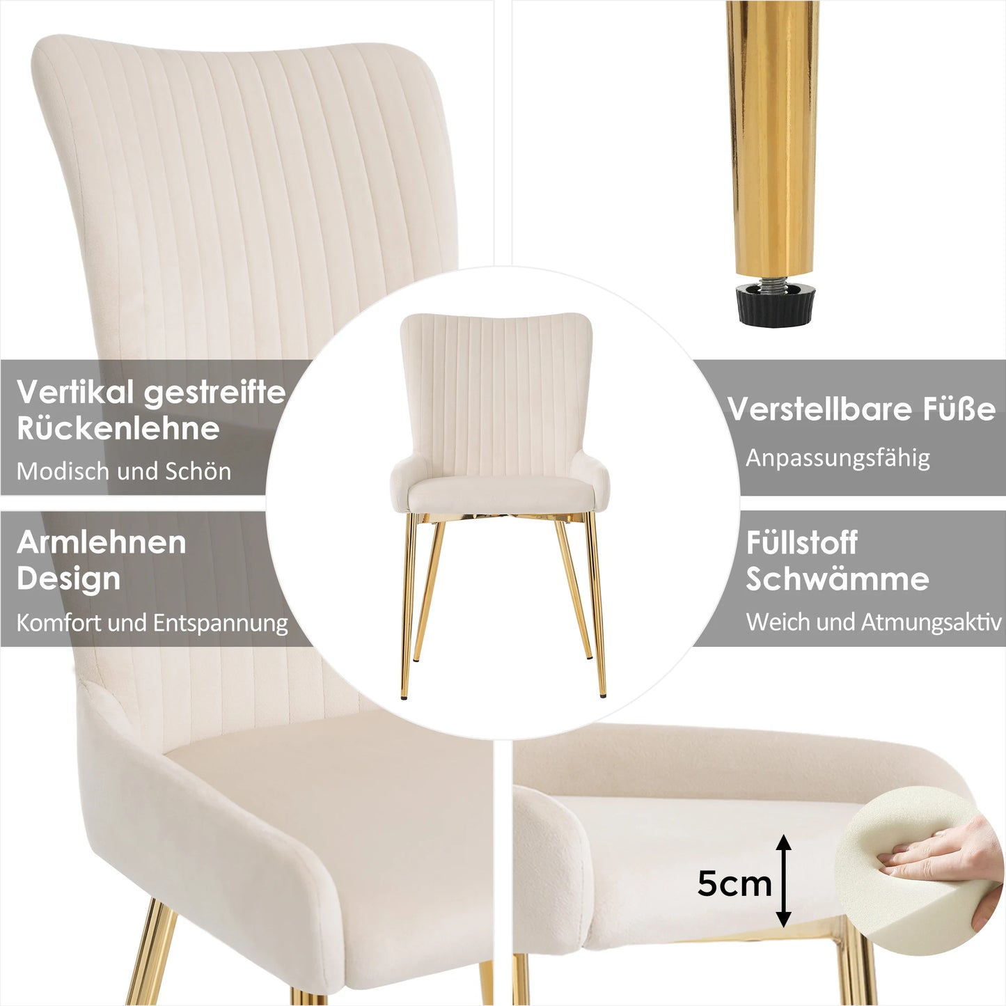 Fluwelen Eetkamerstoel – Comfortabele Stoel – Velours Stoel – Metalen Poot – Ergonomisch Design – Draagvermogen 150 Kg – Snel Te Monteren