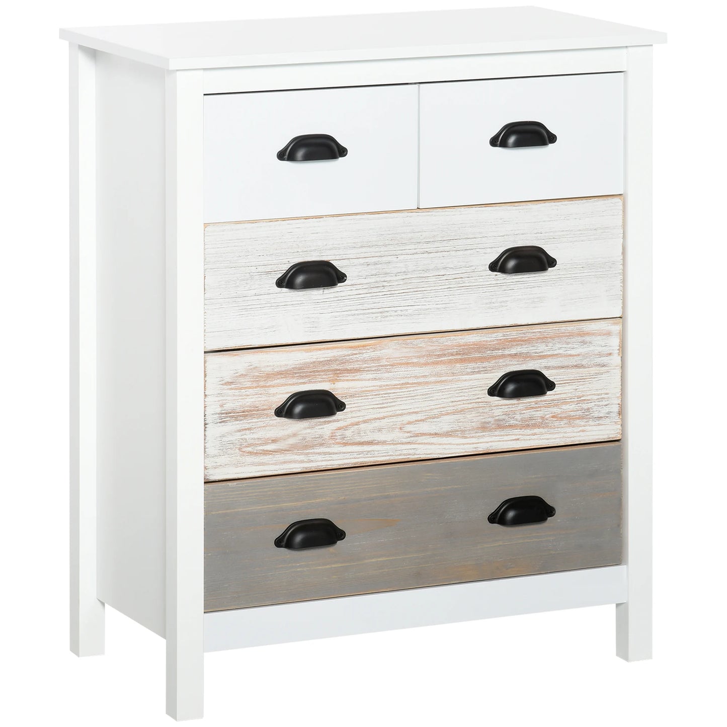 Vintage Ladekast – Ladekast Met Laden – Opbergkast – Kast Met Poten – MDF En Dennenhout – Vijf Lades – Kleurenmix