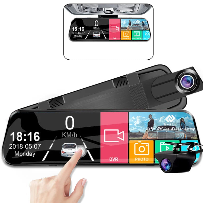 Dashcam voor Auto - 10 Inch Touchscreen Spiegelcamera - 1080P AHD Dashcam met Nachtzicht - G-Sensor - Parkeermodus - Groothoek 170° - Inclusief 6M RCC Achteruitrijcamera - Zwart