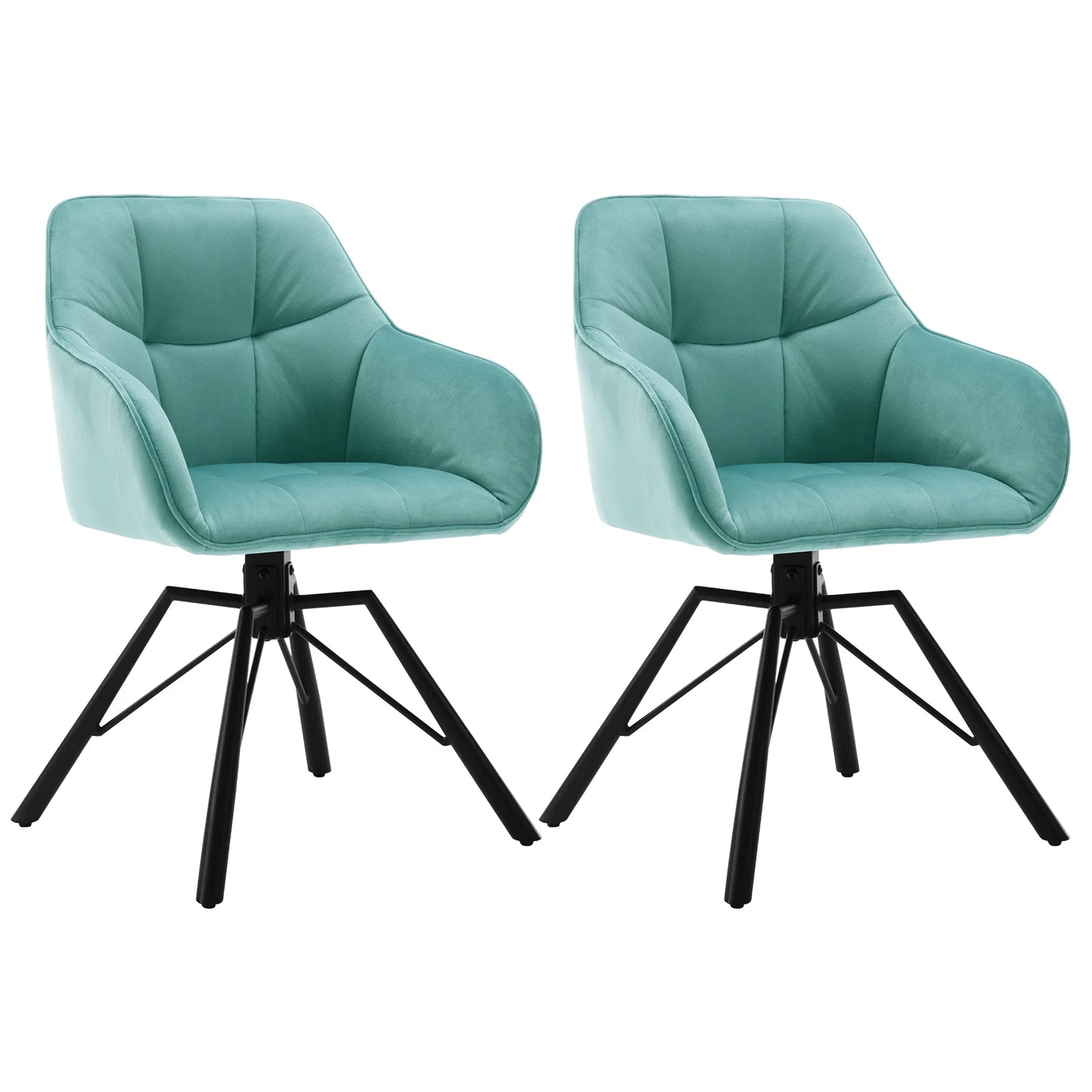 Eetkamerstoel – Draaistoel – Kuipstoel – Stoel Met Armleuning – Gestoffeerde Stoel – Turquoise Fluweel – 360° Draaibaar – Met Metalen Onderstel
