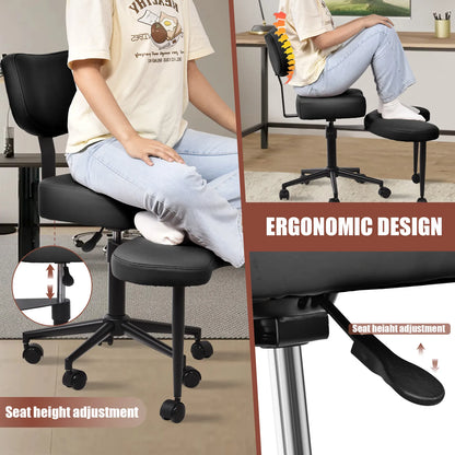 Meditatiezetel – Meditatiestoel – Yogastoel – Relaxfauteuil – Zitzak – Verstelbare Zithoogte – Ergonomisch Gekruiste Benen Design – Grijs Leren Bekleding