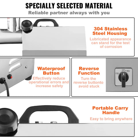 Elektrische Gehaktmolen - Voor alle soorten Vlees - Roestvrij staal - Vleesmolen - Vleesmolens - worstenmaker - Keukenmolenmachine - 2 Bladen - 794Lb/H - 1100W - 193 tpm - Zilver