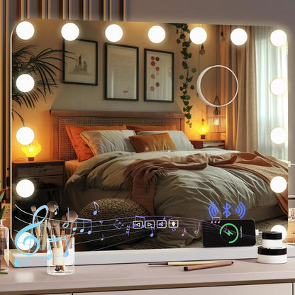 Hollywood Vanity Mirror with Lights 15 Dimmable LED Bulbs 3 Color Lighting Adjustable Brightness USB Charging Port (58*46cm) - QUORE