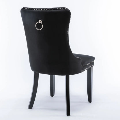 Elegant, High-End Tufted Solid Wood Dining Chairs with Velvet Upholstery, Wood Legs, and Nailhead Trim - 2-Piece Set, Black