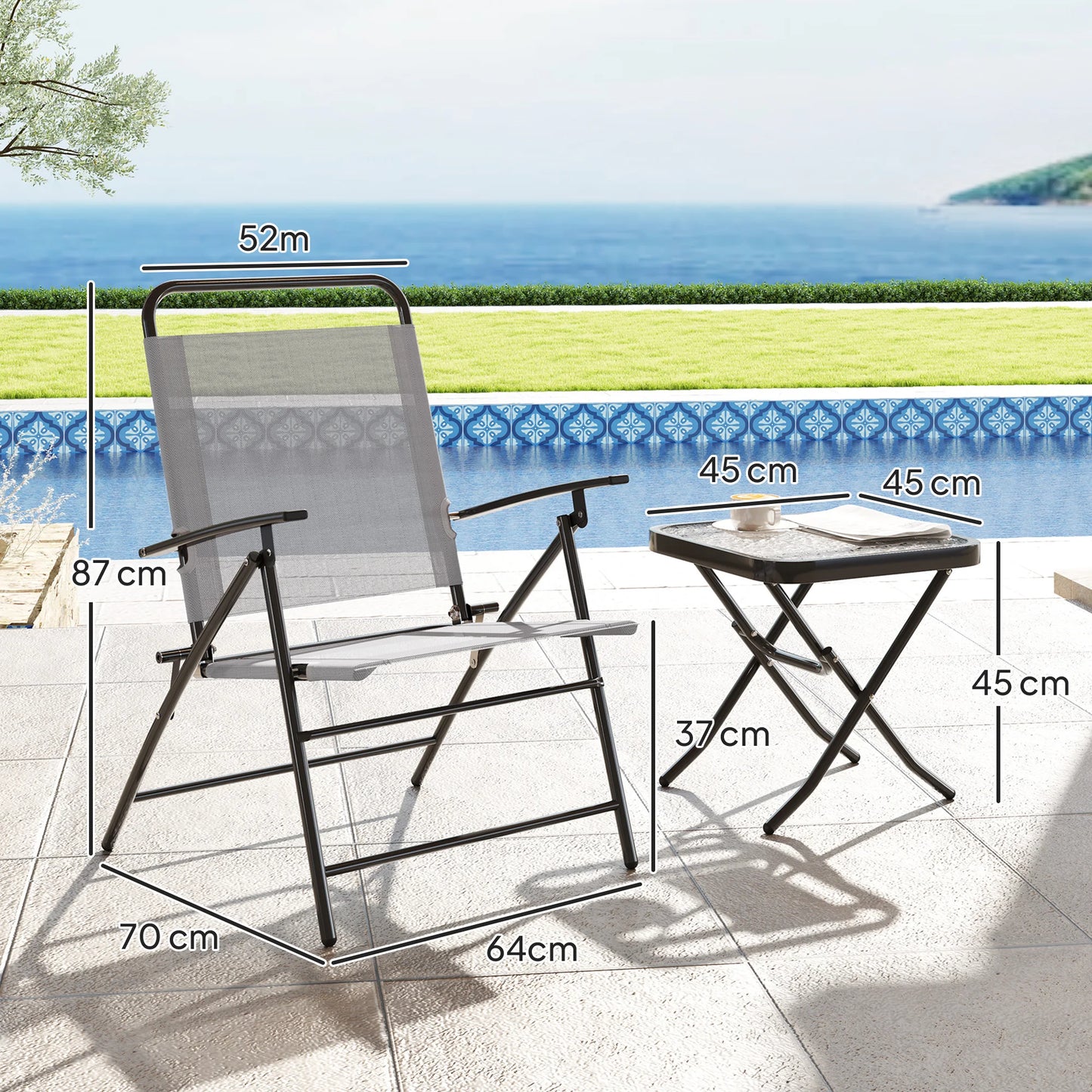 Bistroset – Buitenset – Terrasmeubilair – Balkonset – Compact – Inklapbaar – Stijlvol Stalen Frame - Donkergrijs - QUORE