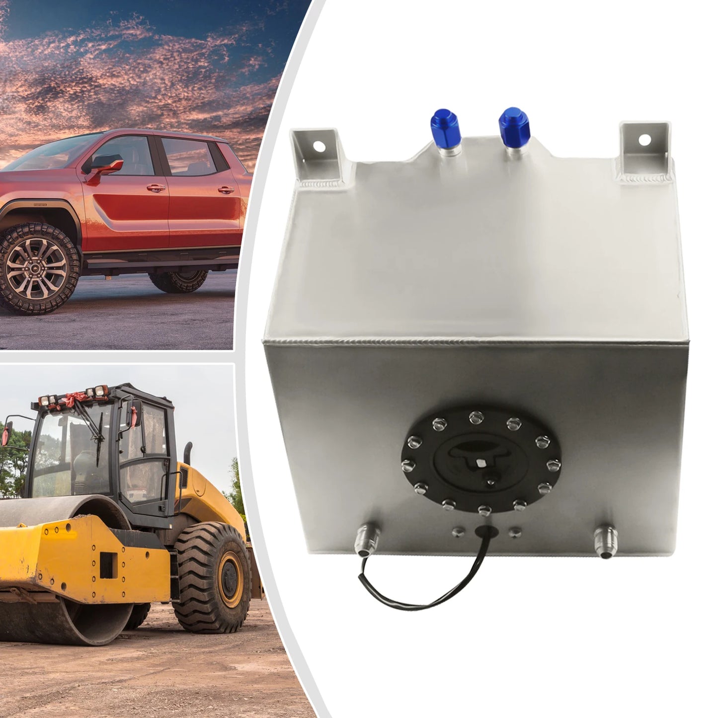 Silver 5 Gallon 20L Aluminum Fuel Tank Universal Oil Box with Anti-slip Foam for Streetcars and Trucks