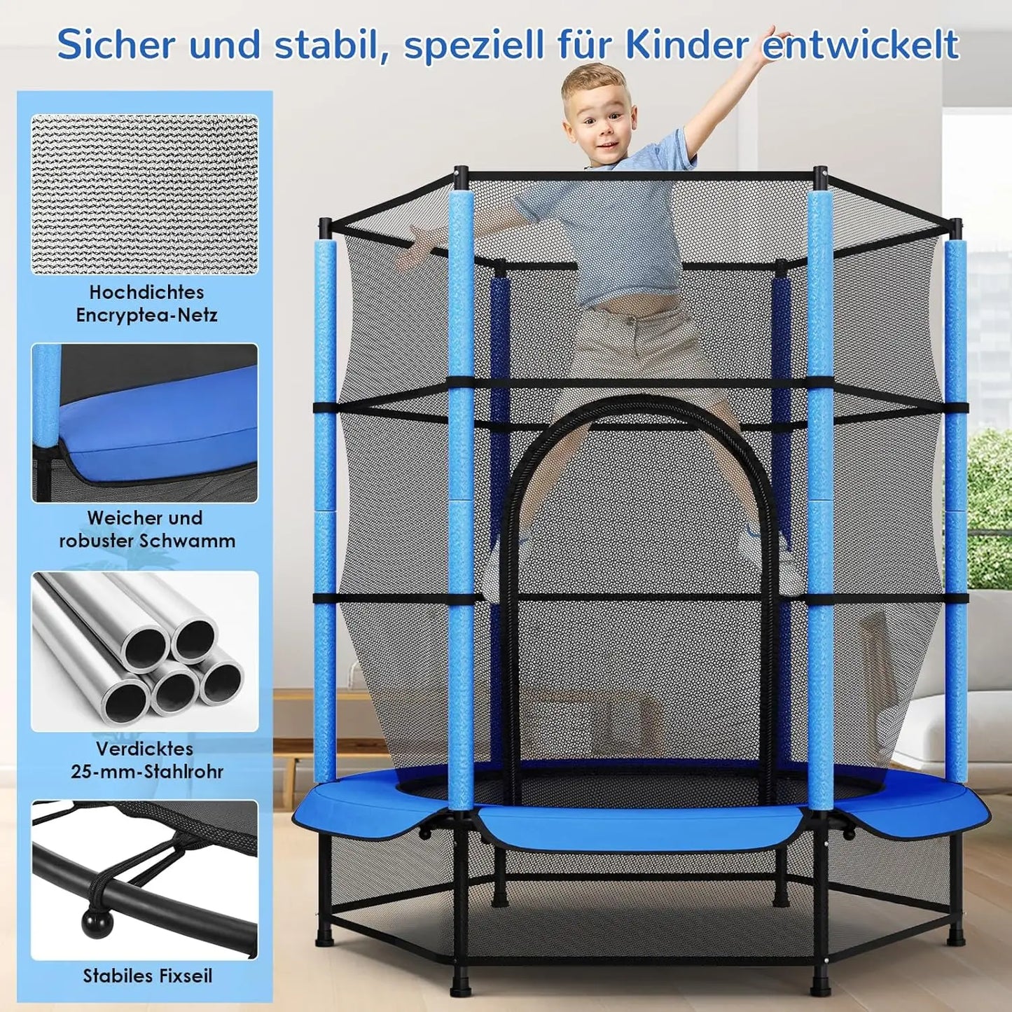 Trampoline – Kindertrampoline – Springkussen – Buitenspeelgoed – Speeltoestel – Ø 140 cm – Veiligheidsnet Met Ritssluiting