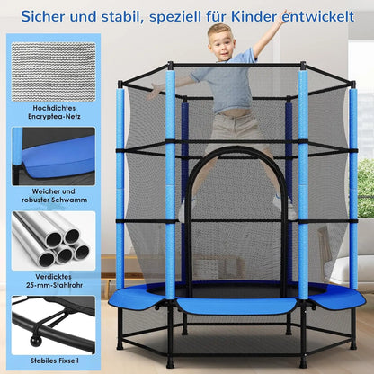 Kindertrampoline – Mini Trampoline – Buitentrampoline – Springmat – Veiligheidsnet – Ø 140 cm – Stevig Metaalframe – Inclusief Veiligheidsnet – Roze