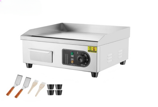 Elektrische Grillplaat - Grillplaat - Teppanyaki Grill - voor Horeca - Thuisgebruik - Ruim Bakoppervlak - 50-300°C Temperatuurregeling - AC 220-240V - 50Hz - 2800W - 18 inch - RVS - Zilver
