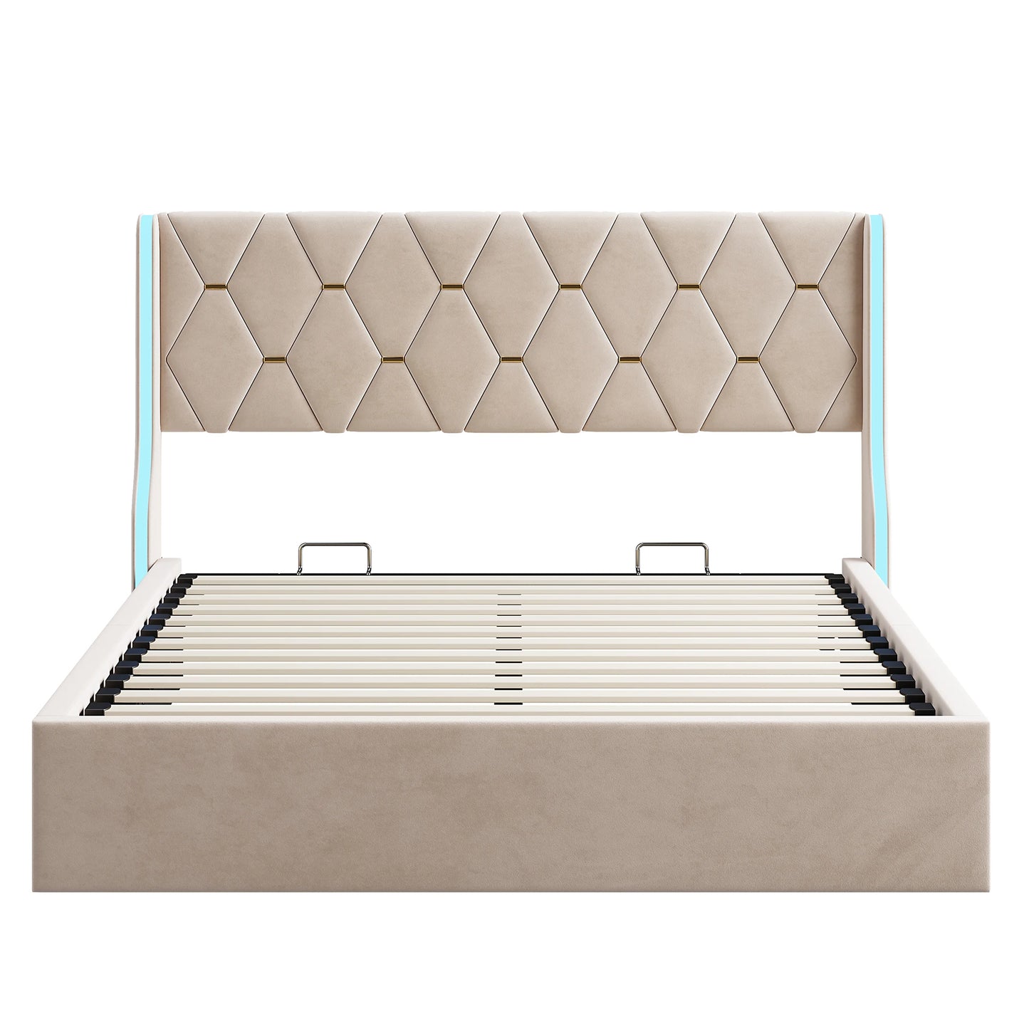 Comanlai 140x200cm/160x200cm Hydraulic Storage Bed,Upholstered Bed with Headboard,Headboard with LED Lights,Double Bed,Flannel