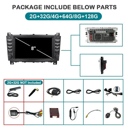 8-inch Car Multimedia Speler – Auto Radio – 2DIN Navigatie Systeem – Touchscreen Media Speler – Android 14 Besturingssysteem – Draadloze CarPlay – Bluetooth Connectivity