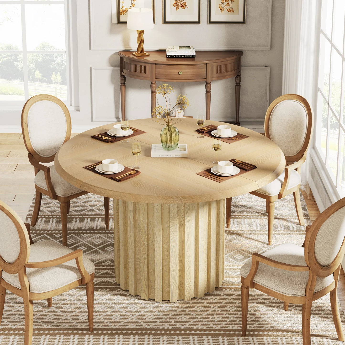 Eettafel – Ronde Tafel – Eettafel 110 Cm – Compacte Eettafel – Houtplaatmateriaal – Metalen Voet – 4 Tot 6 Personen - 110 x 110 x 75 cm - Natuurlijk Hout