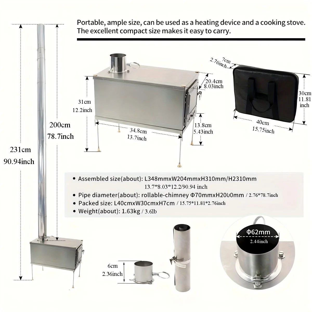 Titanium Houtkachel – Opvouwbare Kachel – Draagbare Stove – Camping Kamin – Outdoor Houtbrander – Lichtgewicht Titanium – Duurzaam En Compact - QUORE