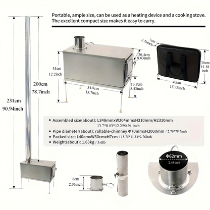 Titanium Houtkachel – Opvouwbare Kachel – Draagbare Stove – Camping Kamin – Outdoor Houtbrander – Lichtgewicht Titanium – Duurzaam En Compact - QUORE