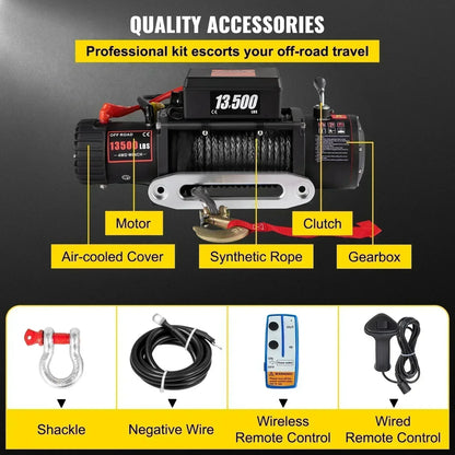 Sihao 13500LBS Electric Truck Winch 12vElectric Winch ATV Synthetic Rope with Remote Control forTowing SUV Car Trailer ATV Truck