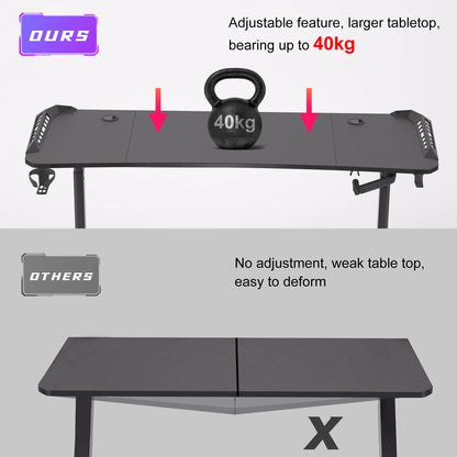 Groot laptopcomputerbureau - Gaming en Thuiskantoor - In Hoogte Verstelbaar - met Houder - 160CM - Rechthoekig Staand Bureau - Ergonomische Kantoorlifttafel - Zwart - QUORE