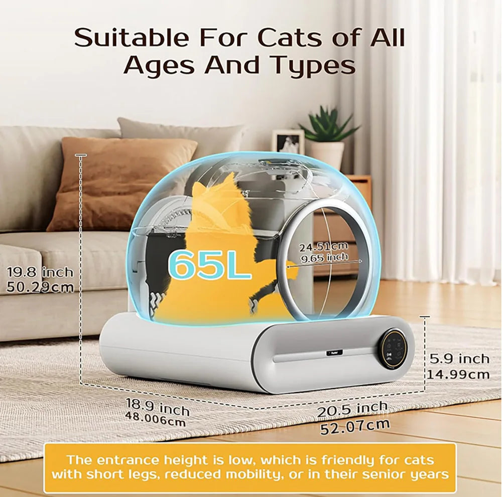 Volledig Automatische Kattenbak – Slimme Kattenbak – Zelfreinigende Kattenbak – Geurvrij – 60 Liter Inhoud – Werkt Op 12V