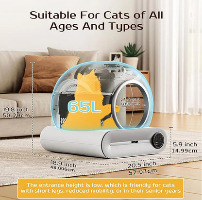 Volledig Automatische Kattenbak – Slimme Kattenbak – Zelfreinigende Kattenbak – Geurvrij – 60 Liter Inhoud – Werkt Op 12V