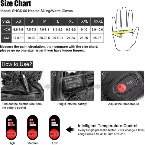 Heated Gloves - Electric Gloves - Rechargeable Heated Gloves Electric Waterproof Gloves - Leather Sheepskin - for Motorcycle, Hiking Gloves, Outdoor Sports, Winter - Medium